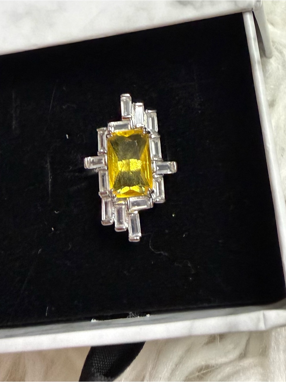 Yellow Emerald-Cut Crystal Statement Ring - Women Jewelry
